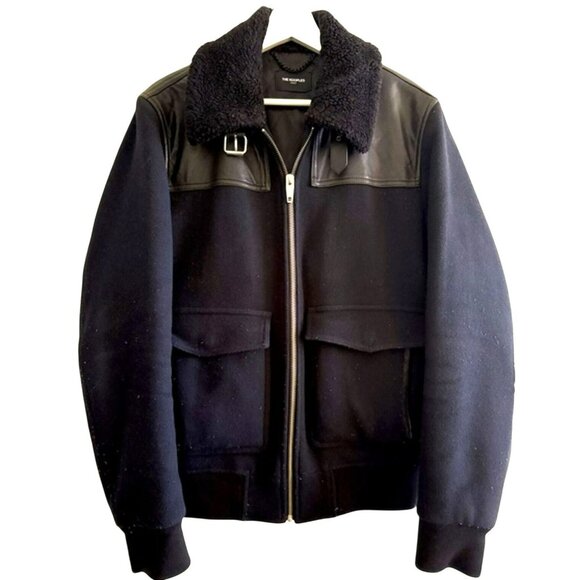Kooples $665 Lambskin & Wool Bomber Jacket Size Medium NWT